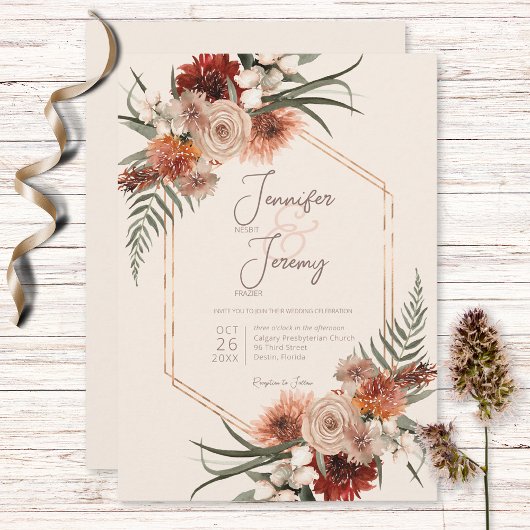 Invitation Boho Rust & Cream Fall Floral Mariage
