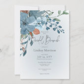 Invitation Boho Rust & Floral Bleu sur Blanc pour un Brunch d (Devant)