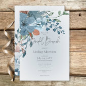 Invitation Boho Rust & Floral Bleu sur Blanc pour un Brunch d