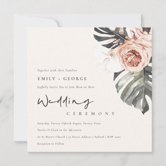 INVITATION BOHO RUST MONSTRERA WATERCOLOR MARIAGE FLORAL (Devant)
