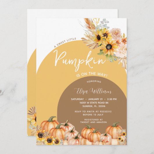 Invitation Boho Rust Orange Citrouille est en route baby show (Devant / Derrière)