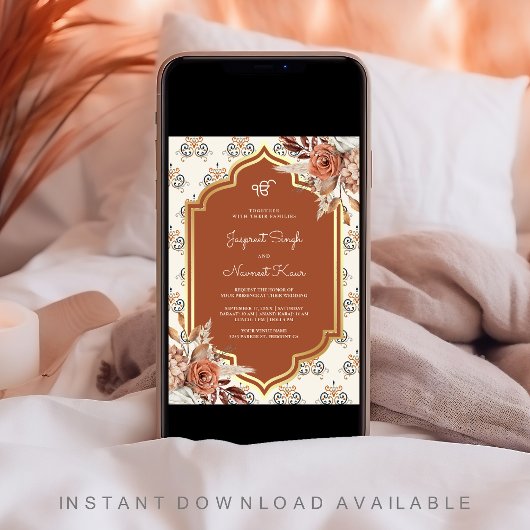 Invitation Boho Rust Orange Punjabi Anand Karaj Sikh Mariage