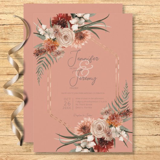 Invitation Boho Rust & Peach Neutral Rust Fall Floral Mariage