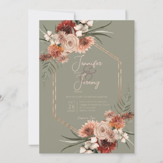 Invitation Boho Rust & Sage Neutre Green Fall Floral (Devant)