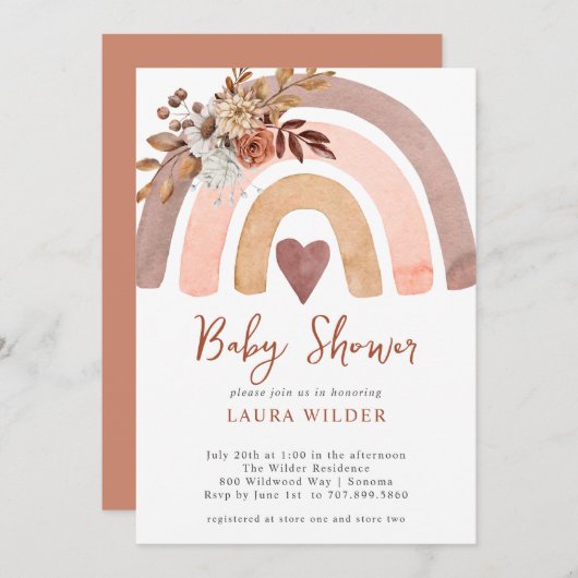 Invitation Boho Rust Terracotta Aquarelle Arc-en-ciel (Devant / Derrière)