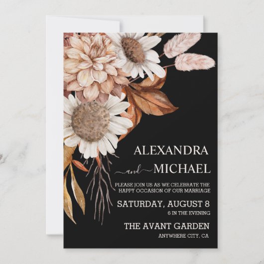 Invitation Boho Rust Terracotta séché Fan Fleurs Mariage (Devant)