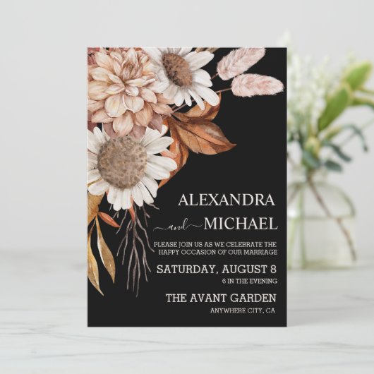 Invitation Boho Rust Terracotta séché Fan Fleurs Mariage (Debout devant)