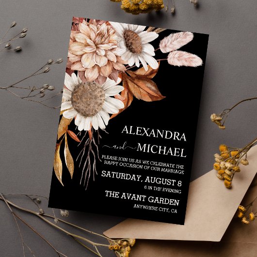 Invitation Boho Rust Terracotta séché Fan Fleurs Mariage