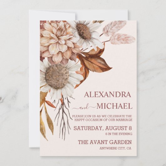 Invitation Boho Rust Terracotta séché Fan Fleurs Mariage Inv. (Devant)