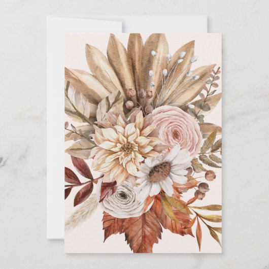 Invitation Boho Rust Terracotta séché Fan Fleurs Mariage Inv. (Dos)