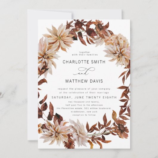 Invitation Boho Rustic Automne Automne Floral Wreath Mariage (Devant)