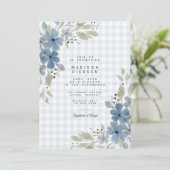 Invitation Boho Rustic Blue Floral Plaid Boy Baby shower (Debout devant)