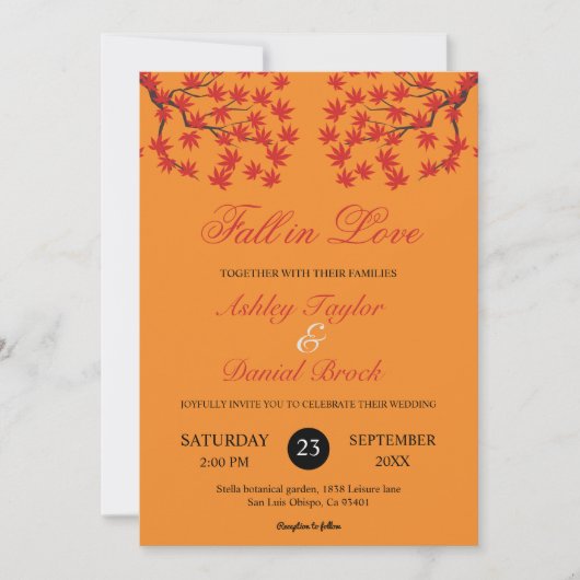 Invitation Boho Rustic Burnt Orange Rouge Feuille Mariage de  (Devant)