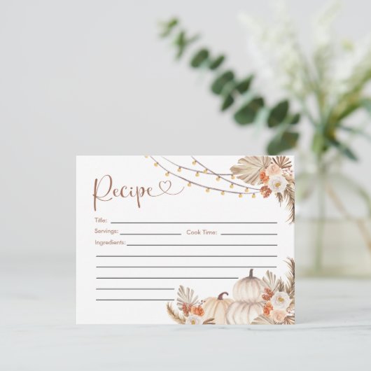 Invitation Boho Rustic Citrouille Fall in Love Recette Card (Debout devant)