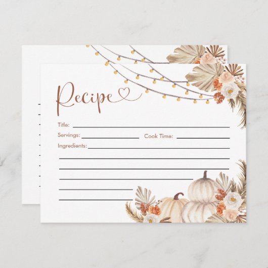 Invitation Boho Rustic Citrouille Fall in Love Recette Card (Devant / Derrière)