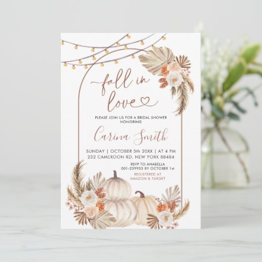 Invitation Boho Rustic Citrouille tomber dans la Fête des mar (Debout devant)