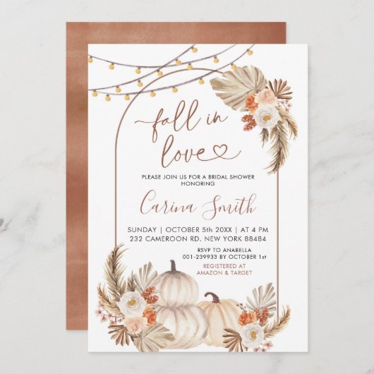 Invitation Boho Rustic Citrouille tomber dans la Fête des mar (Devant / Derrière)