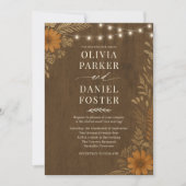 Invitation Boho Rustic Country Wood String Lights Wedding  (Devant)