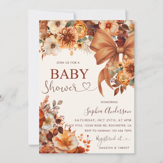 Invitation Boho Rustic Fall Floral Baby Shower Party (Devant)