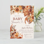 Invitation Boho Rustic Fall Floral Baby Shower Party (Debout devant)