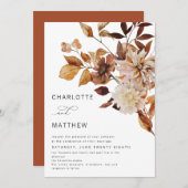 Invitation Boho Rustic Fall Floral Bural Orange Mariage (Devant / Derrière)