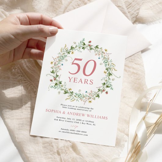 Invitation Boho Rustic Fleur sauvage 50e anniversaire de Mari