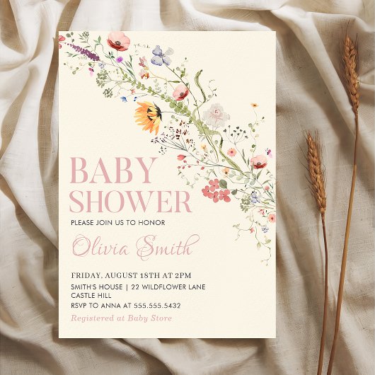Invitation Boho Rustic Fleur sauvage Baby shower Floral