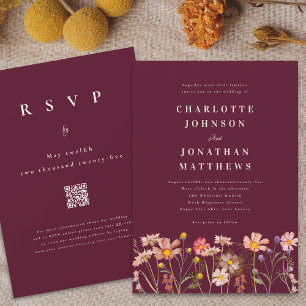 Invitation Boho Rustic Fleur sauvage Bourgogne Mariage