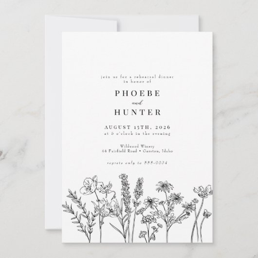 Invitation Boho Rustic Fleur sauvage Dîner de répétition Mari (Devant)