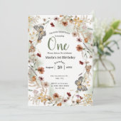 Invitation Boho Rustic Fleur sauvage Floral Baby Anniversaire (Debout devant)