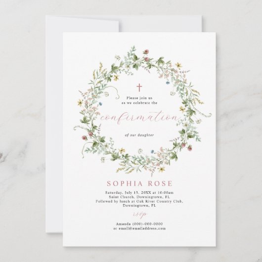 Invitation Boho Rustic Fleurs sauvages Confirmation Invitatio (Devant)