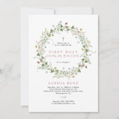 Invitation Boho Rustic Fleurs sauvages Première Communion sai (Devant)