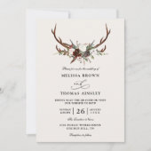 Invitation Boho Rustic Floral Antlers Budget QR Code Wedding (Devant)