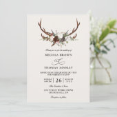 Invitation Boho Rustic Floral Antlers Budget QR Code Wedding (Debout devant)