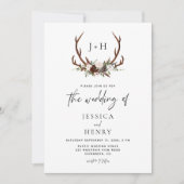 Invitation Boho Rustic Floral Antlers Mariage (Devant)