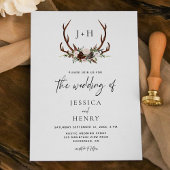 Invitation Boho Rustic Floral Antlers Mariage
