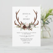 Invitation Boho Rustic Floral Antlers Mariage (Debout devant)
