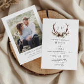 Invitation Boho Rustic Floral Antlers Mariage Photo