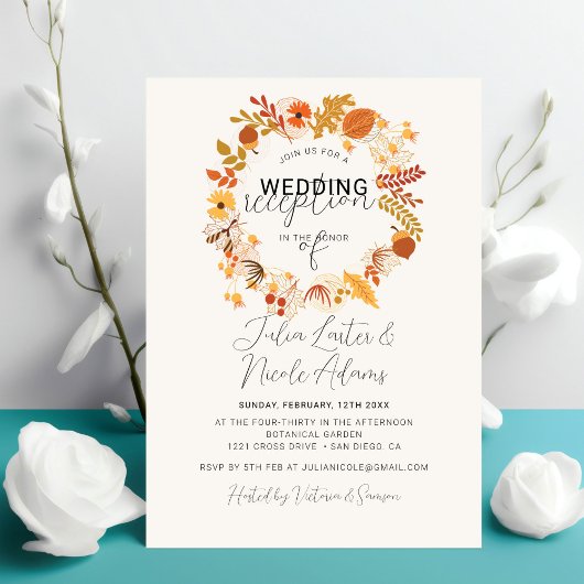 Invitation Boho Rustic Floral Automne Falls Réception de mari