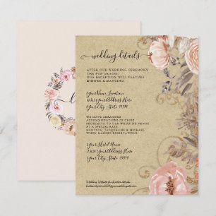 Invitation Boho Rustic Floral Blush Rose Gold Détails Mariage
