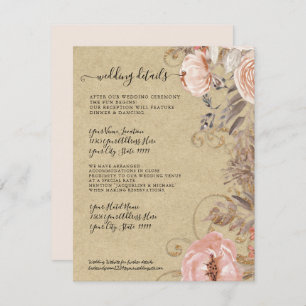 Invitation Boho Rustic Floral Blush Rose Gold Détails sur le