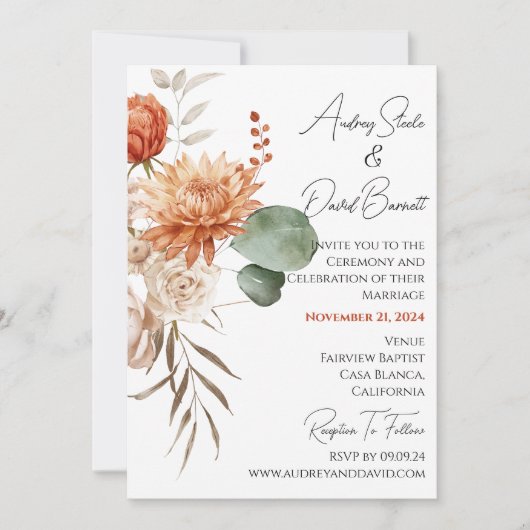 Invitation Boho Rustic Floral Mariage (Devant)