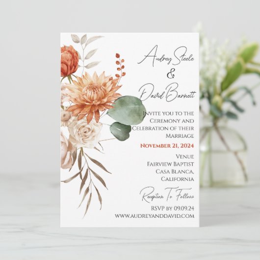Invitation Boho Rustic Floral Mariage (Debout devant)