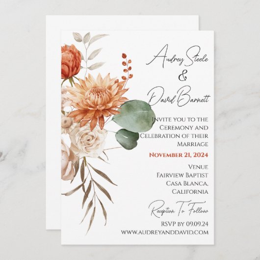 Invitation Boho Rustic Floral Mariage (Devant / Derrière)