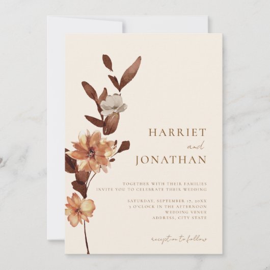Invitation Boho Rustic Floral Mariage (Devant)