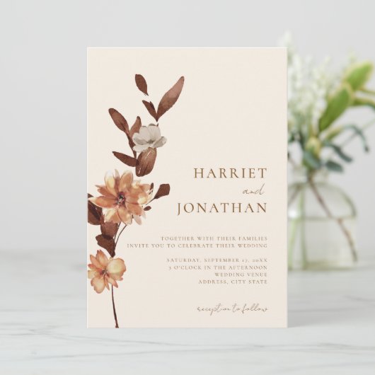 Invitation Boho Rustic Floral Mariage (Debout devant)