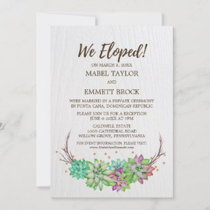 Invitation Boho Rustic Floral Succulent Elopement Réception