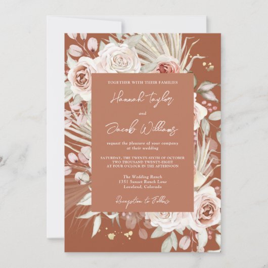 Invitation Boho Rustic Floral Terracotta Mariage (Devant)