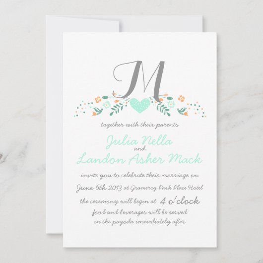 Invitation Boho Rustic Folk Art Mint Mariage (Devant)
