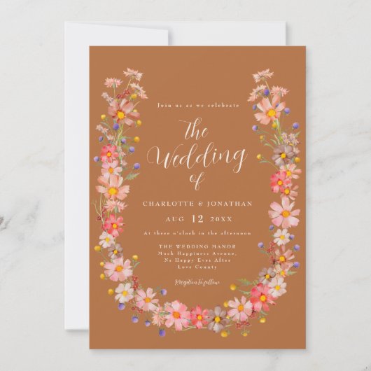 Invitation Boho Rustic Mariage de automne Fleur sauvage (Devant)